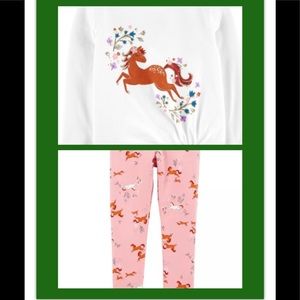 NWT 6m 3M 12m carters outfit shirt leggings horses birthday christmas easter 2pc